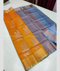 Yellow and Grey color soft silk kanchipuram sarees with kaddy border saree design -KASS0000305