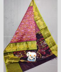 Lite Pink and Brown color Ikkat sico handloom saree with printed design saree -IKSS0000167