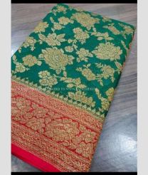 Dark Green and Red color Banarasi Silk handloom saree with flower design border -BANS0000006