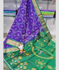 Purple and Green color Ikkat sico sarees handloom saree with All over Pochampally design-IKSS0000125