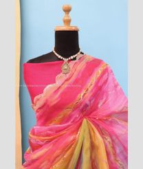 Pink and Lemon Yellow color Organza sarees with all over viscose thread aari work with aarco on border design -ORGS0003112
