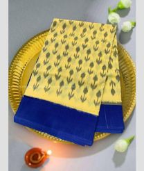 Lemon Yellow and Blue color pochampally Ikkat cotton handloom saree with pochampalli ikkat design -PIKT0000767