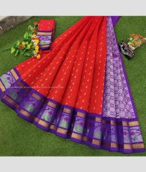 Red and Purple color Chenderi silk handloom saree with all over buties with special pythony border design -CNDP0015952