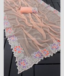 Lite Peach color Georgette sarees with all over swarovski highlights with embroidery border design -GEOS0014094