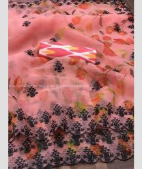 Lite Coral Pink and Peach color Organza sarees with all over digital printed with embroidery and diamond work design -ORGS0003106