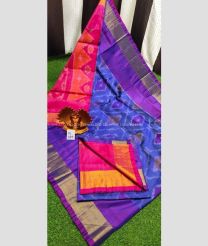 Pink and Blue color Uppada Soft Silk handloom saree with all over pochampally design saree -UPSF0001809