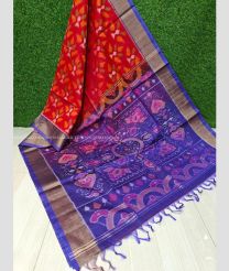 Red and Blue color Ikkat sico handloom saree with all over ikkat design -IKSS0000352