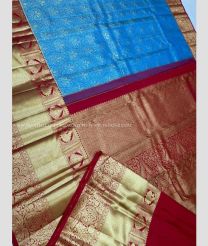 Blue and Deep pink color kanchi pattu handloom saree with all over jari woven design -KANP0013399