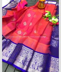 Pink and Blue color kuppadam pattu handloom saree with all over buties with gadwal temple broder design -KUPP0068594