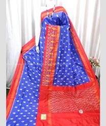 Windows Blue and Tomato Red color pochampally ikkat pure silk handloom saree with all over ikkat design -PIKP0035715