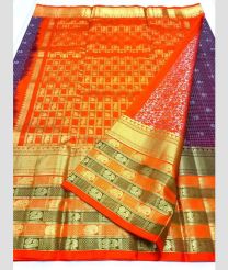 Purple and Orange color venkatagiri pattu sarees with all over kalamjali design -VAGP0000999