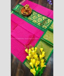 Pink and Pine Green color Chenderi silk handloom saree with all over checks saree design -CNDP0010392