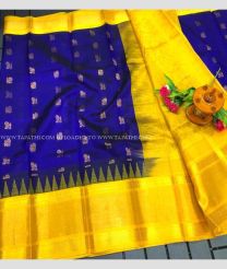 Navy Blue and Yellow color kuppadam pattu handloom saree with temple border design -KUPP0097101