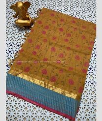 Lite Brown and Blue Jay color mangalagiri pattu handloom saree with all over printed design -MAGP0026566