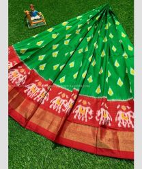 Green and Red color Ikkat Lehengas with all over ikkat design -IKPL0025080