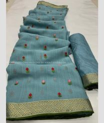 Sky Blue and Dark Green color Lichi sarees with lichi soft silk design -LICH0000052