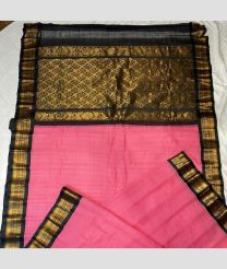 Rose Pink and Black color gadwal cotton handloom saree with all over small checks with kuthu interlock border design -GAWT0000205