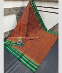 Brown and Medium Teal color mangalagiri pattu handloom saree with temple border design -MAGP0026525