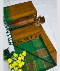 Chestnut and Green color Tripura Silk handloom saree with pochampally border design -TRPP0008579
