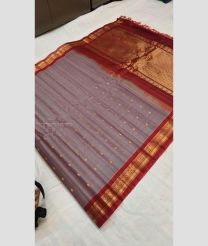 Brown and Red color gadwal sico handloom saree with all over buties design -GAWI0000599