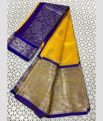 Yellow and Purple Blue color mangalagiri pattu sarees with both sides kanchi border design -MAGP0026644