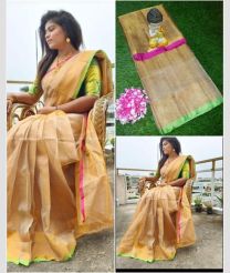 Golden and Green color Uppada Tissue handloom saree with plain design -UPPI0001759