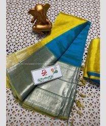 Yellow and Blue Ivy color mangalagiri pattu sarees with kanchi border design -MAGP0026720