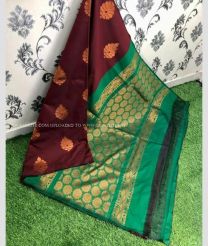 Brown and Pine Green color Lichi sarees with beautiful copper zari flower  butta design -LICH0000333