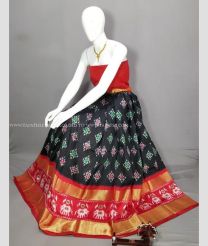 Black and Red color Ikkat Lehengas with kaddy border design -IKPL0000689