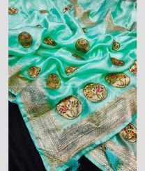 Turquoise color Organza sarees with embroidery and heavy khatali work with gold zari embroidery border design -ORGS0002957