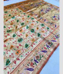 Cream and Brown color silk sarees with printed design saree -SILK0001156