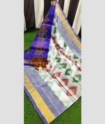Cream and Grey color Uppada Soft Silk handloom saree with all over pochampally design saree -UPSF0001798