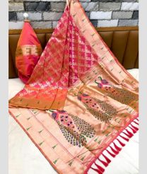 Pink and Cream color paithani sarees with rich weaved love peacock pallu with tassels and unique pattern design -PTNS0005198