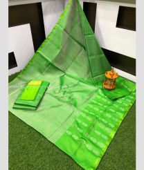 Fern Green and Parrot Green color Uppada Tissue handloom saree with plain with mla buties design -UPPI0001617