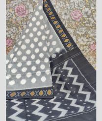 Grey and Black color pochampally Ikkat cotton handloom saree with printed design saree -PIKT0000298