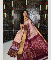 Peach and Scarlet color pochampally ikkat pure silk handloom saree with pochampalliy kkat design -PIKP0033855