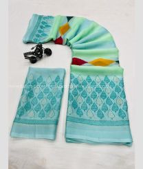 Aquamarine and Sky Blue color Chiffon sarees with leaf border design -CHIF0001490