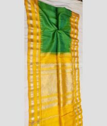 Green and Yellow color gadwal pattu handloom saree with temple border saree design -GDWP0000105