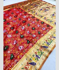 Red and Cream color silk sarees with printed design saree -SILK0001157
