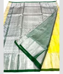 Lemon Yellow and Pine Green color venkatagiri pattu handloom saree with all over jari design -VAGP0000622