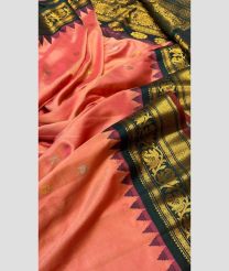 Copper and Black color gadwal pattu handloom saree with all over buties with temple kothakoma kuthu interlocking borders design -GDWP0001672
