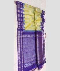 Lemon Yellow and Purple color gadwal pattu handloom saree with temple  border saree design -GDWP0000421