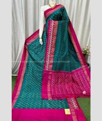 Teal and Deep Pink color pochampally ikkat pure silk handloom saree with all over ikkat design -PIKP0035714