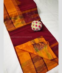 Maroon and Orange color Tripura Silk handloom saree with pochampally border design -TRPP0008570