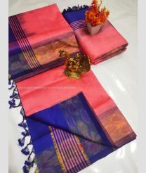 Bean Red and Blue color Tripura Silk handloom saree with plain with pochampally border design -TRPP0008533