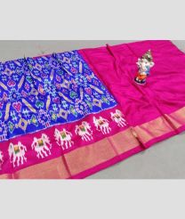 Royal Blue Pink and White color Ikkat Lehengas with all over pochampally design -IKPL0000739