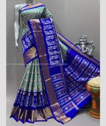 Fern Green and Royal Blue color pochampally ikkat pure silk handloom saree with pochampally ikkat design -PIKP0036726