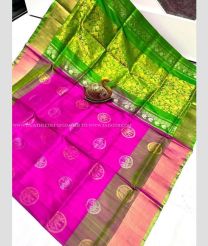 Pink and Green color uppada pattu sarees with all over buttas design -UPDP0022006