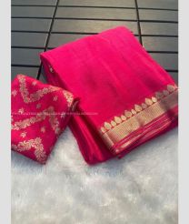 Pink and Golden color Chiffon sarees with jari border design -CHIF0002006