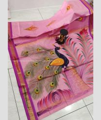 Rose Pink and Neon Pink color Uppada Cotton handloom saree with all over brush printed design -UPAT0004502